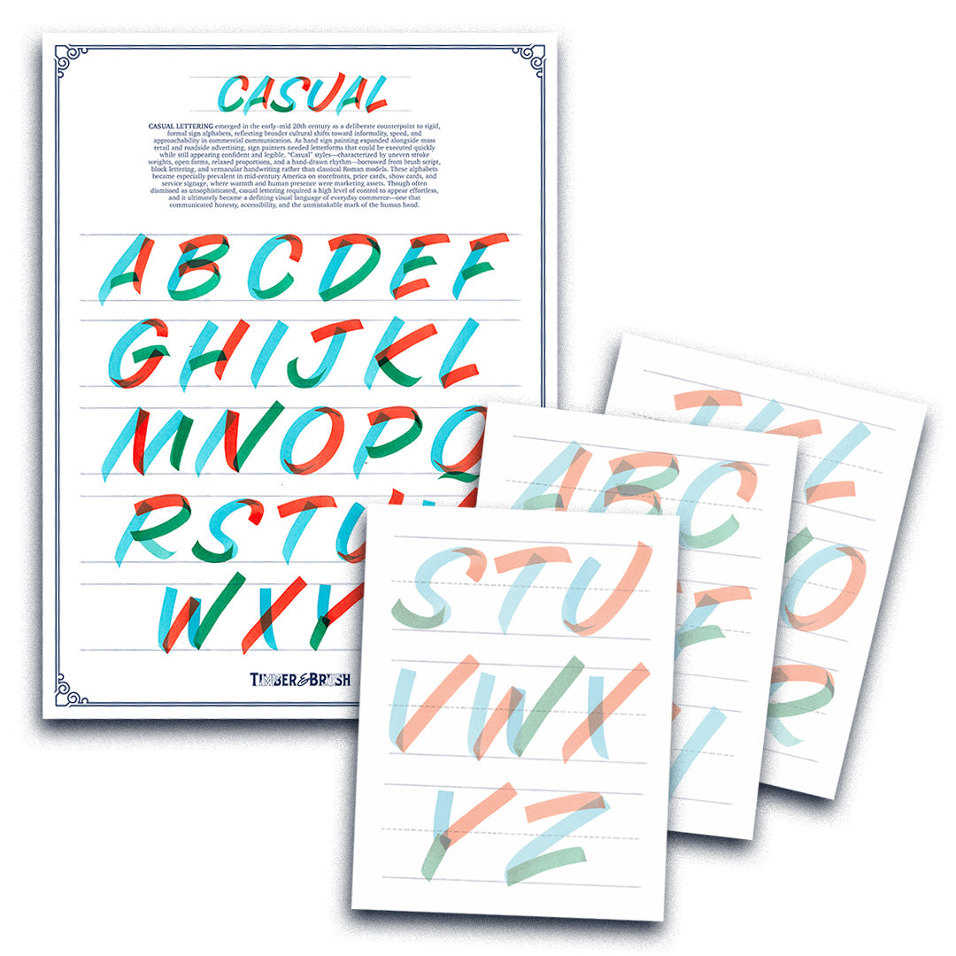 Colorful alphabet sheets on a white background