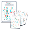 Colorful alphabet charts for Roman letters on white background